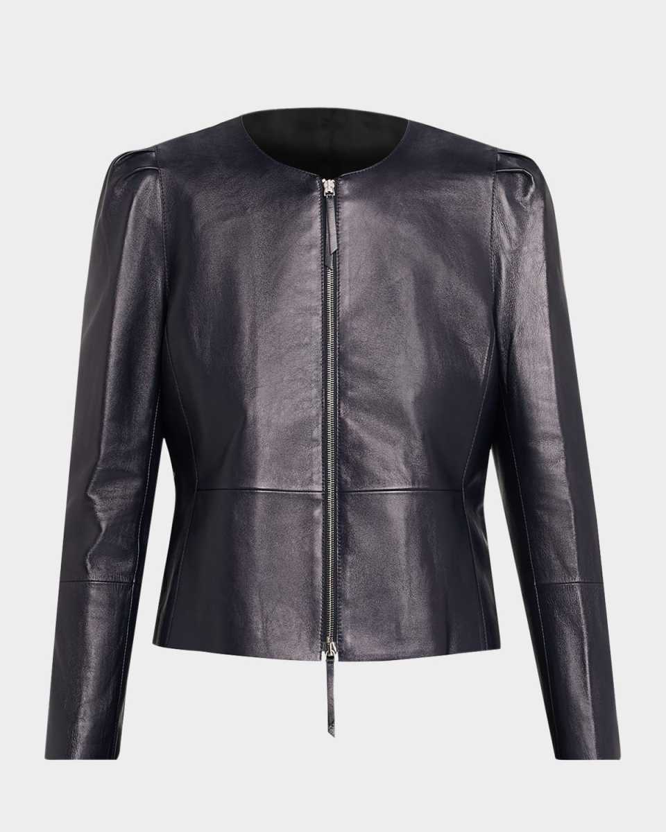 Puff-Shoulder Leather Jacket